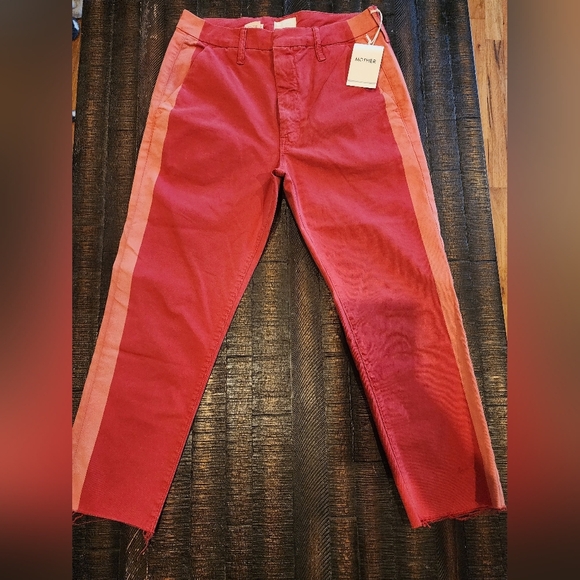 MOTHER Ankle Cropped Pants in Coral and Pink - Picture 2 of 6